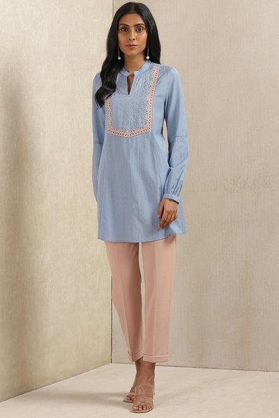 ritu kumar Blue Embroidered Kurti online shopping melange singapore indian designer wear