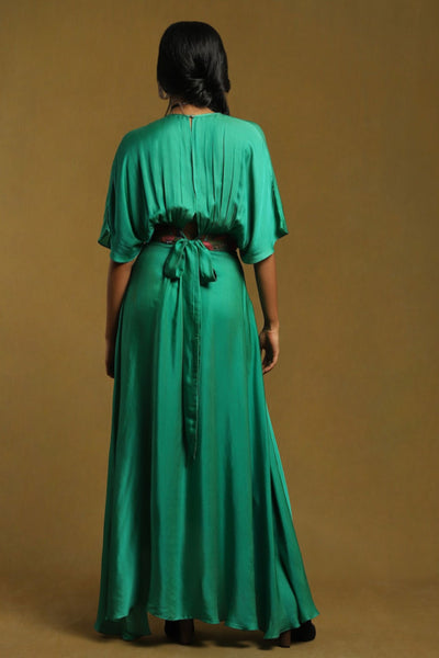 Ritu Kumar Green Kaftan Long Dress With Embroidered Belt Indian designer wear online shopping melange singapore