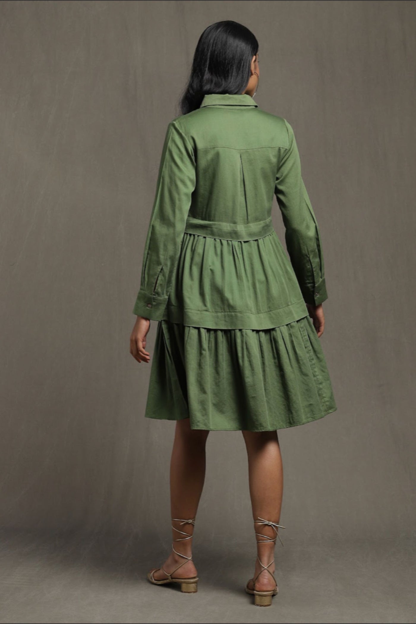Ritu Kumar Green Shirt Dress With Ruffled Hem Indian designer wear online shopping melange singapore