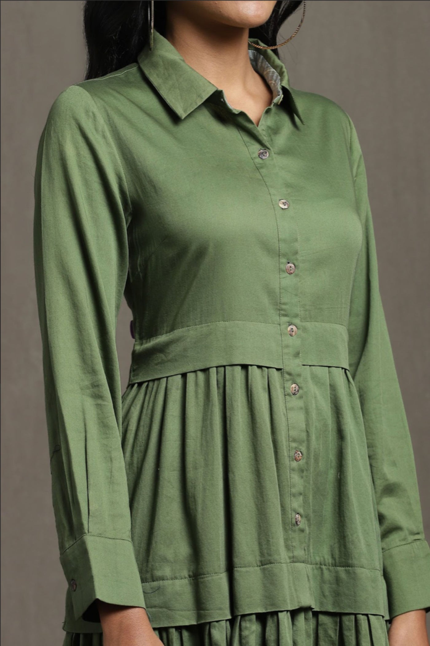 Ritu Kumar Green Shirt Dress With Ruffled Hem Indian designer wear online shopping melange singapore
