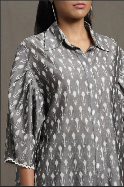 Ritu Kumar Grey Balloon Sleeve Button-Down Kurti Indian designer wear online shopping melange singapore