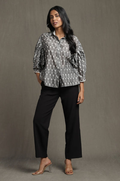 Ritu Kumar Grey Balloon Sleeve Button-Down Kurti Indian designer wear online shopping melange singapore