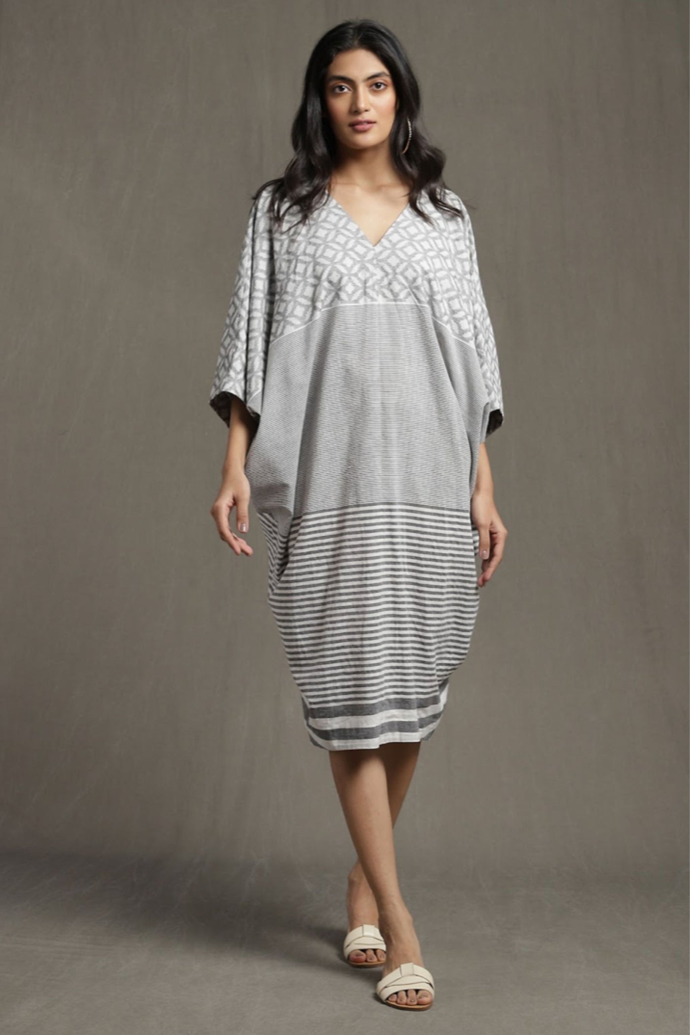 Ritu Kumar Grey striped baggy kaftan dress Indian designer wear online shopping melange singapore