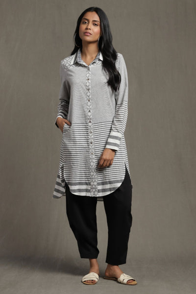 Ritu Kumar Grey Striped Straight Kurta Indian designer wear online shopping melange singapore