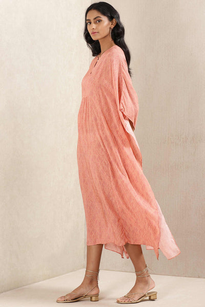 ritu kumar Peach Printed Silk Kaftan Dress online shopping melange singapore indian designer wear