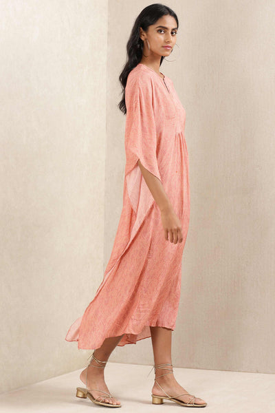 ritu kumar Peach Printed Silk Kaftan Dress online shopping melange singapore indian designer wear