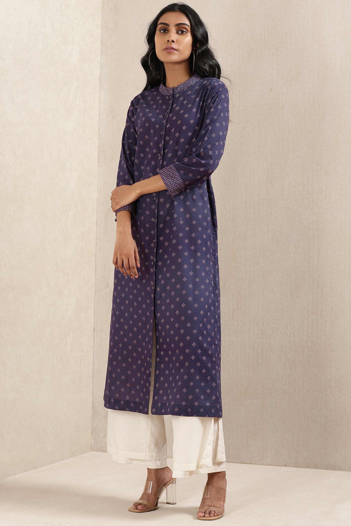 ritu kumar Ink Blue Printed Cotton Kurta online shopping melange singapore indian designer wear