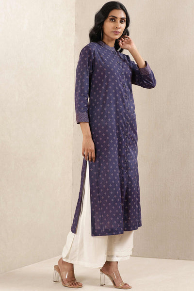 ritu kumar Ink Blue Printed Cotton Kurta online shopping melange singapore indian designer wear