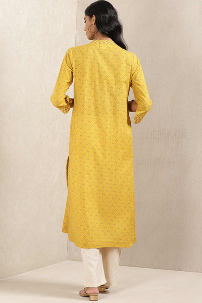 ritu kumar Yellow Printed Cotton Kurta online shopping melange singapore indian designer wear
