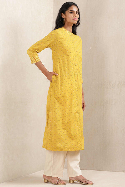 ritu kumar Yellow Printed Cotton Kurta online shopping melange singapore indian designer wear