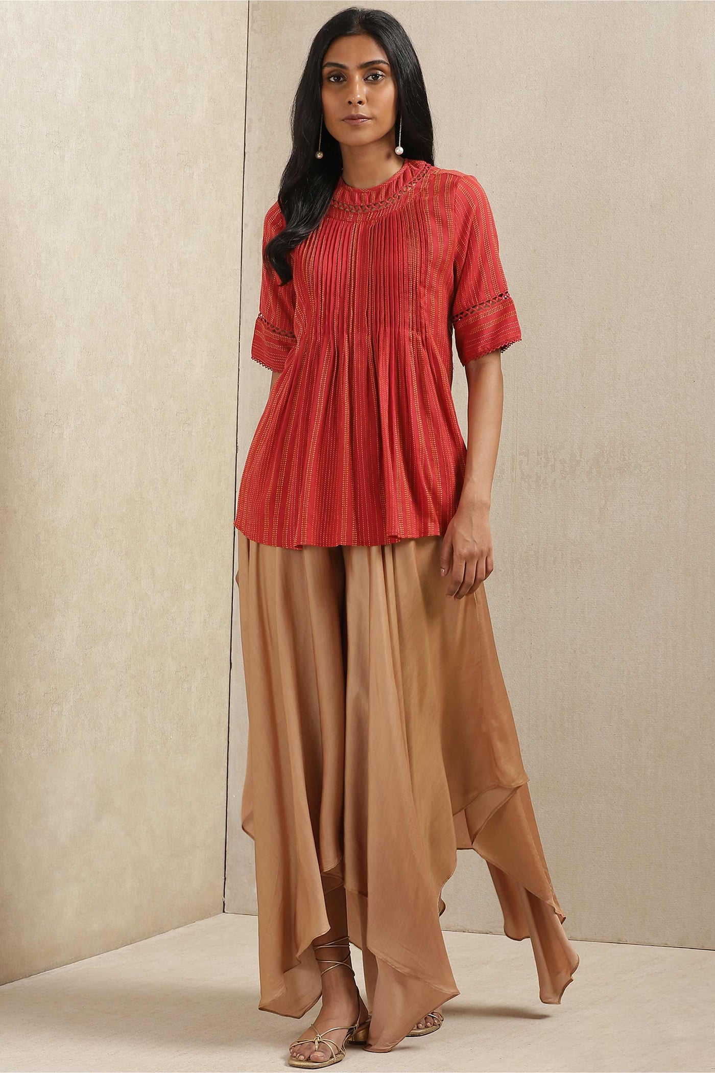 ritu kumar Red Solid Cotton Kurti online shopping melange singapore indian designer wear