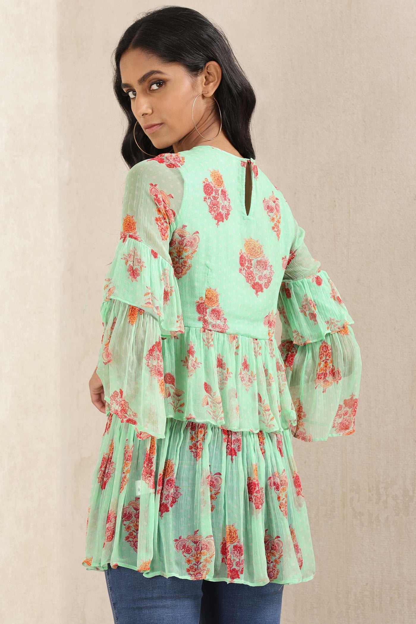 ritu kumar Mint Floral Print Kurti online shopping melange singapore indian designer wear