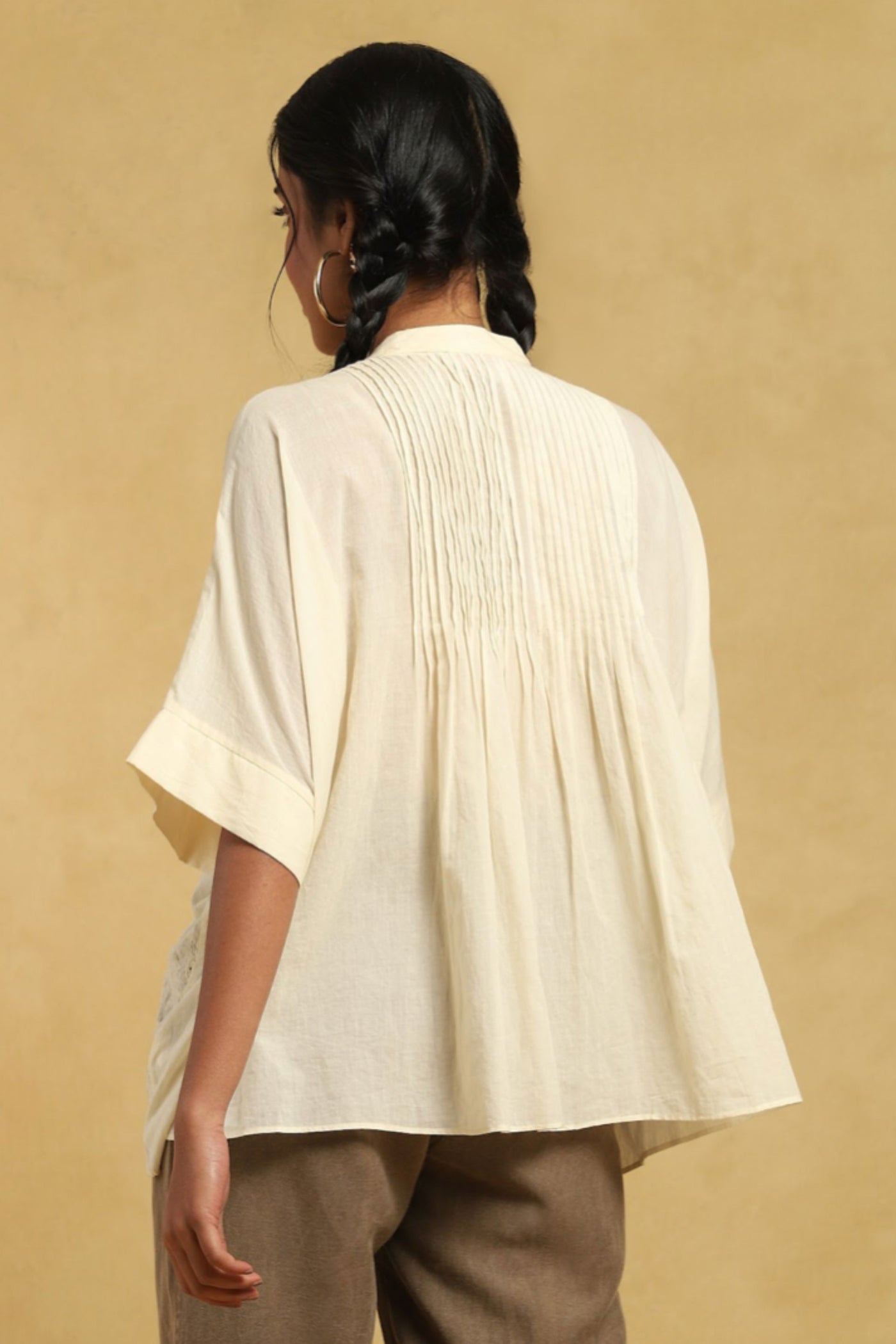 Ritu Kumar Off White Button-Down Pleated Cotton Kurti Indian designer wear online shopping melange singapore