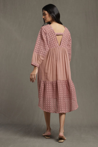 Ritu Kumar Pink gathered schiffli short dress Indian designer wear online shopping melange singapore