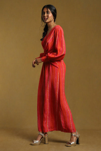  Ritu Kumar Pink Printed Knotted Jumpsuit Indian designer wear online shopping melange singapore