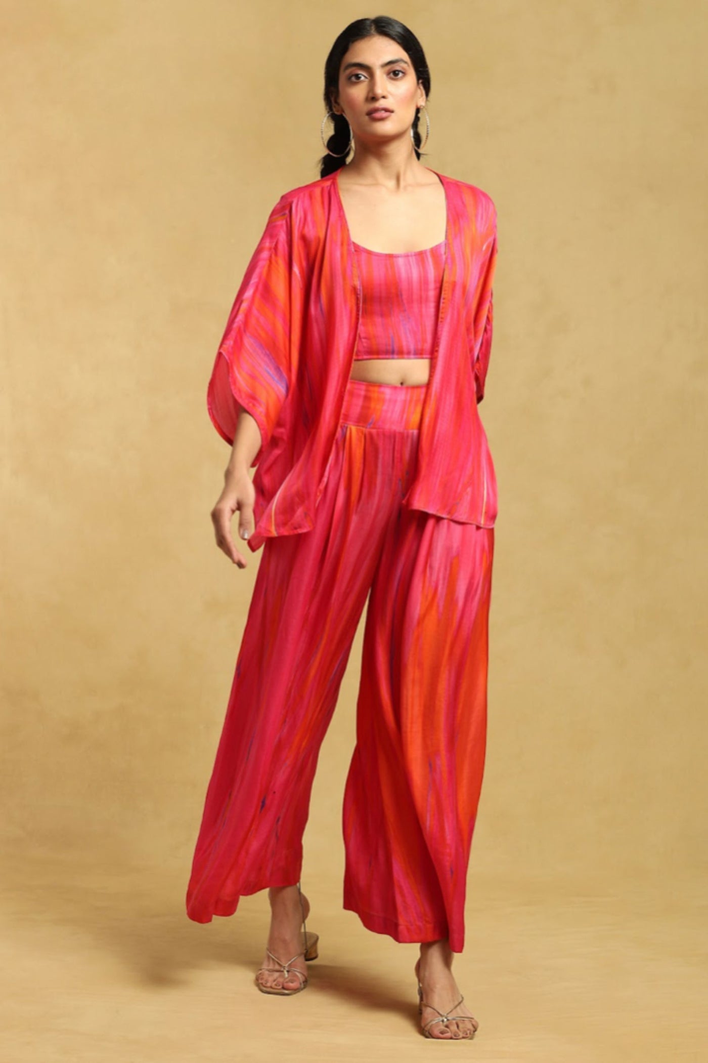 Ritu Kumar Pink Printed Shrug With Blouse And Palazzo Indian designer wear online shopping melange singapore