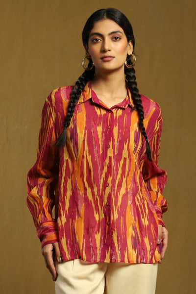 Ritu Kumar Purple Ikat Print Shirt With Inner Indian designer wear online shopping melange singapore