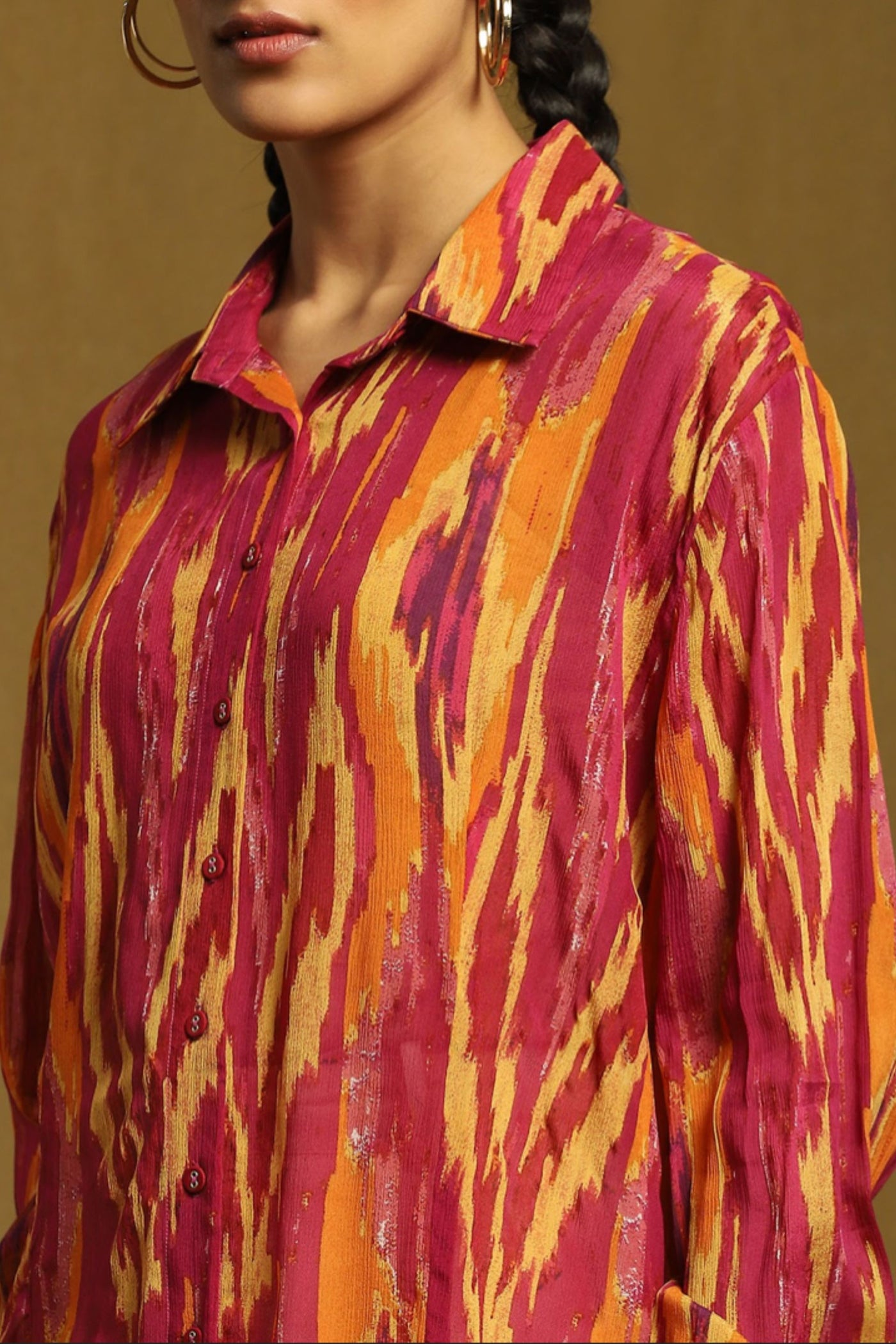 Ritu Kumar Purple Ikat Print Shirt With Inner Indian designer wear online shopping melange singapore
