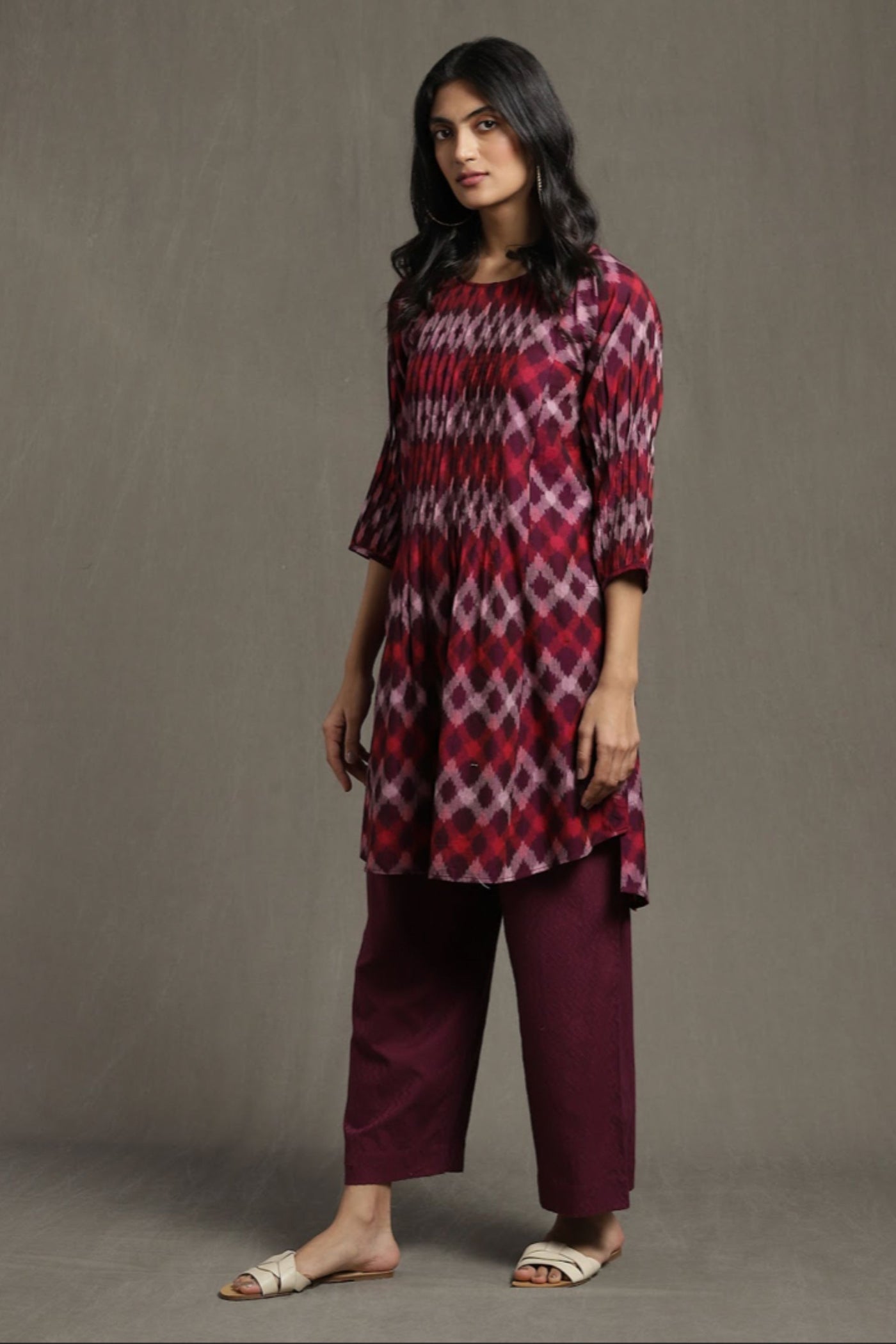Ritu Kumar Purple pintuck kurta with palazzo Indian designer wear online shopping melange singapore