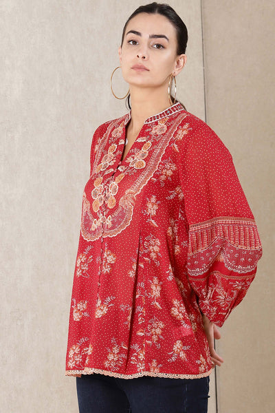 Ritu Kumar Red Printed Kurti online shopping melange singapore indian designer wear