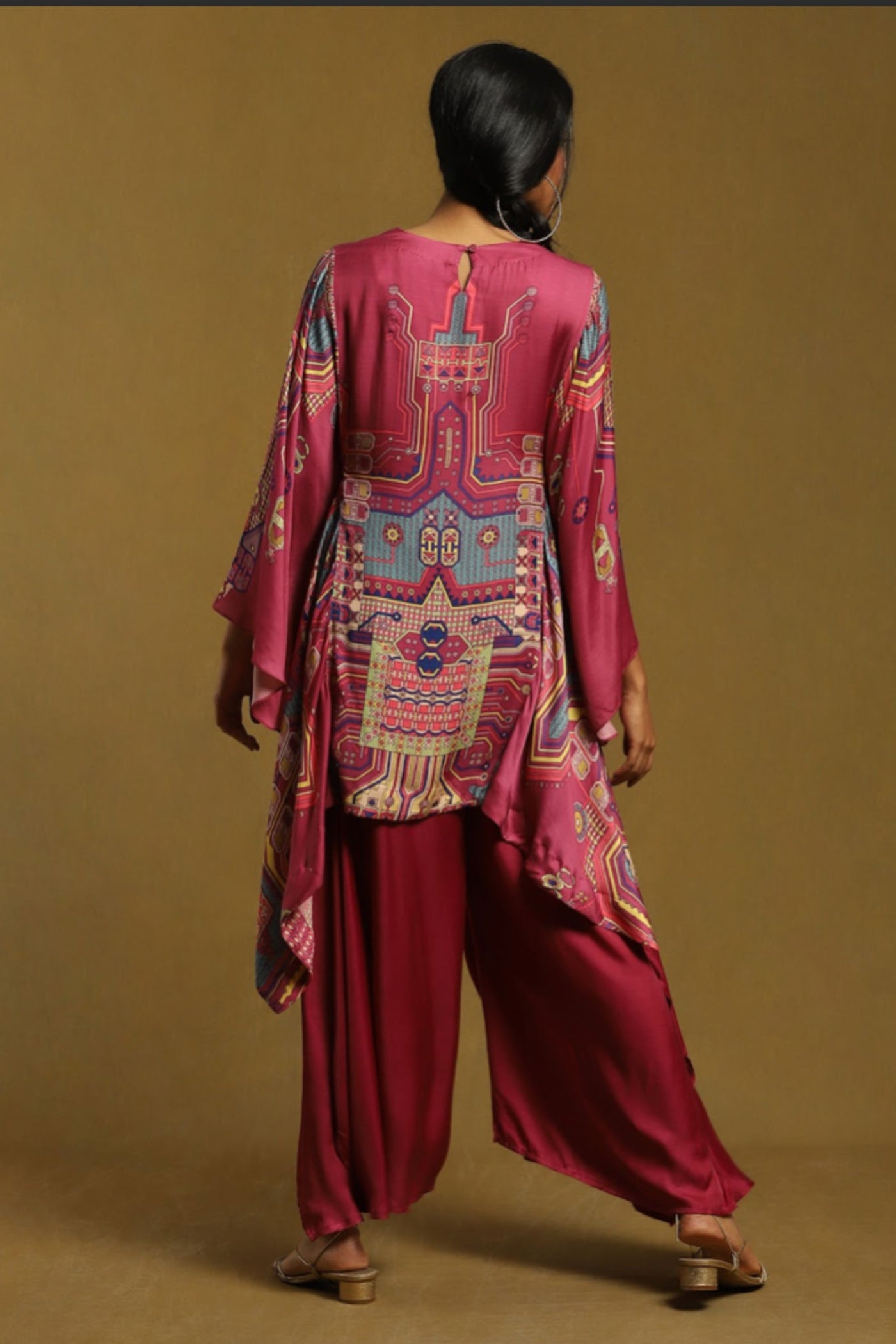 Ritu Kumar Purple Printed Kaftan Style Kurta With Palazzo Indian designer wear online shopping melange singapore