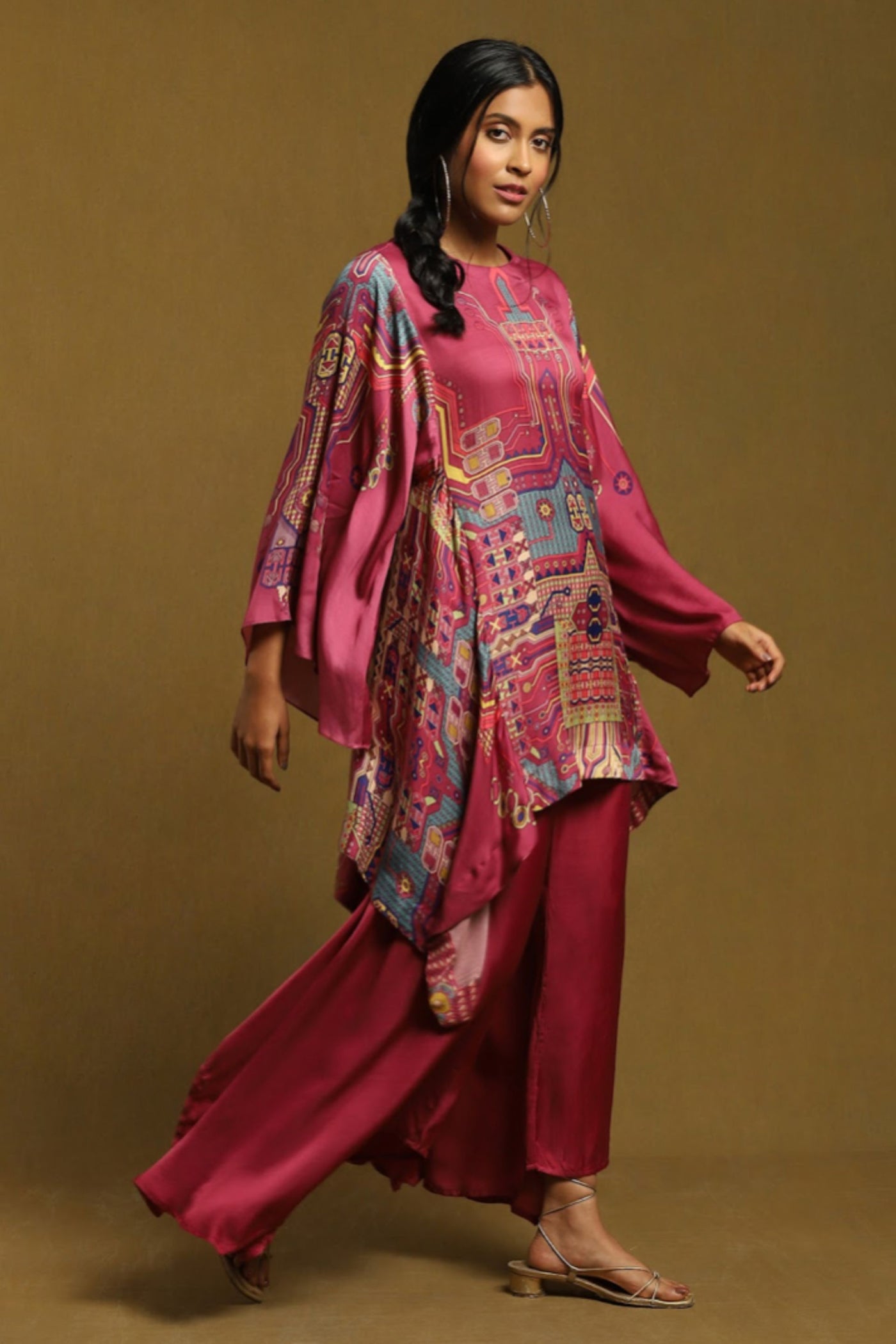 Ritu Kumar Purple Printed Kaftan Style Kurta With Palazzo Indian designer wear online shopping melange singapore