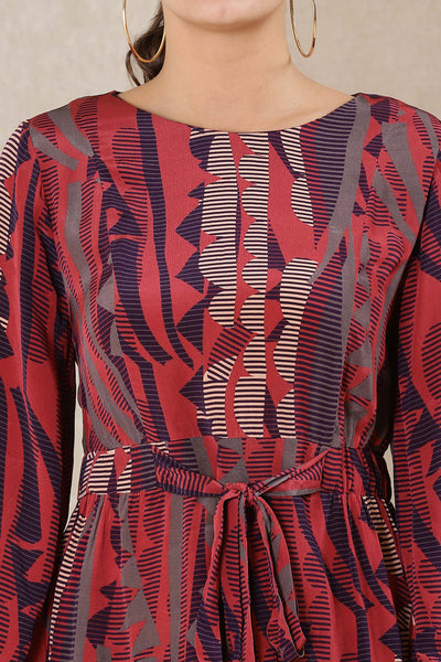 Ritu Kumar Round Neck Full Sleeves Printed Kurti plum western indian designer wear online shopping melange singapore