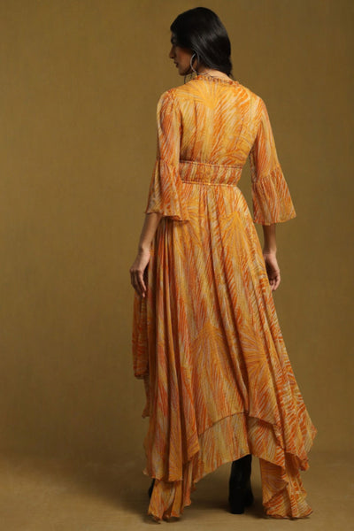 Ritu Kumar Rust Botanic Print Asymmetric Long Dress Indian designer wear online shopping melange singapore