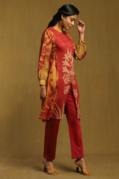 Ritu Kumar Rust Botanic Print Kurta With Pant Indian designer wear online shopping melange singapore