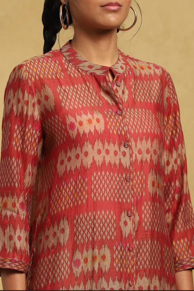 Ritu Kumar Rust Printed Button-Down Kurta Indian designer wear online shopping melange singapore