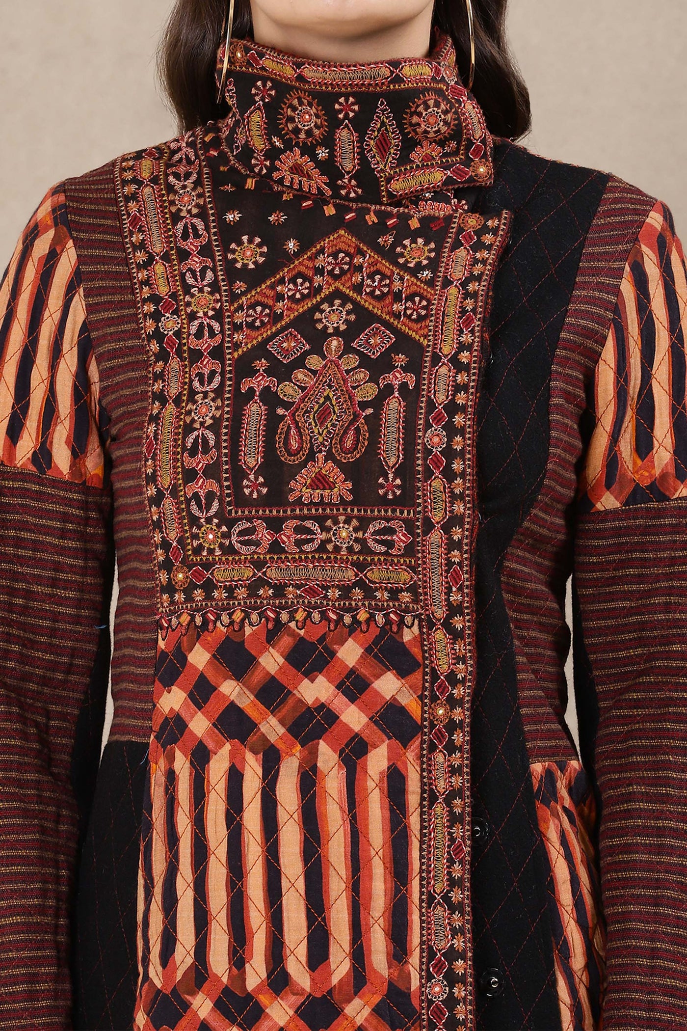 Ritu Kumar Terracotta Brown Printed Jacket western indian designer wear online shopping melange singapore