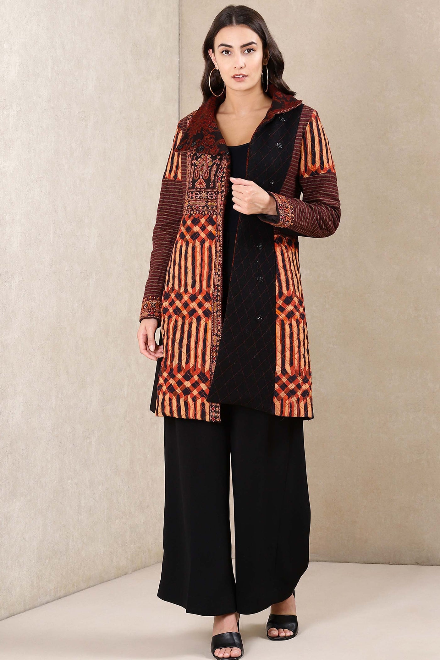 Ritu Kumar Terracotta Brown Printed Jacket western indian designer wear online shopping melange singapore
