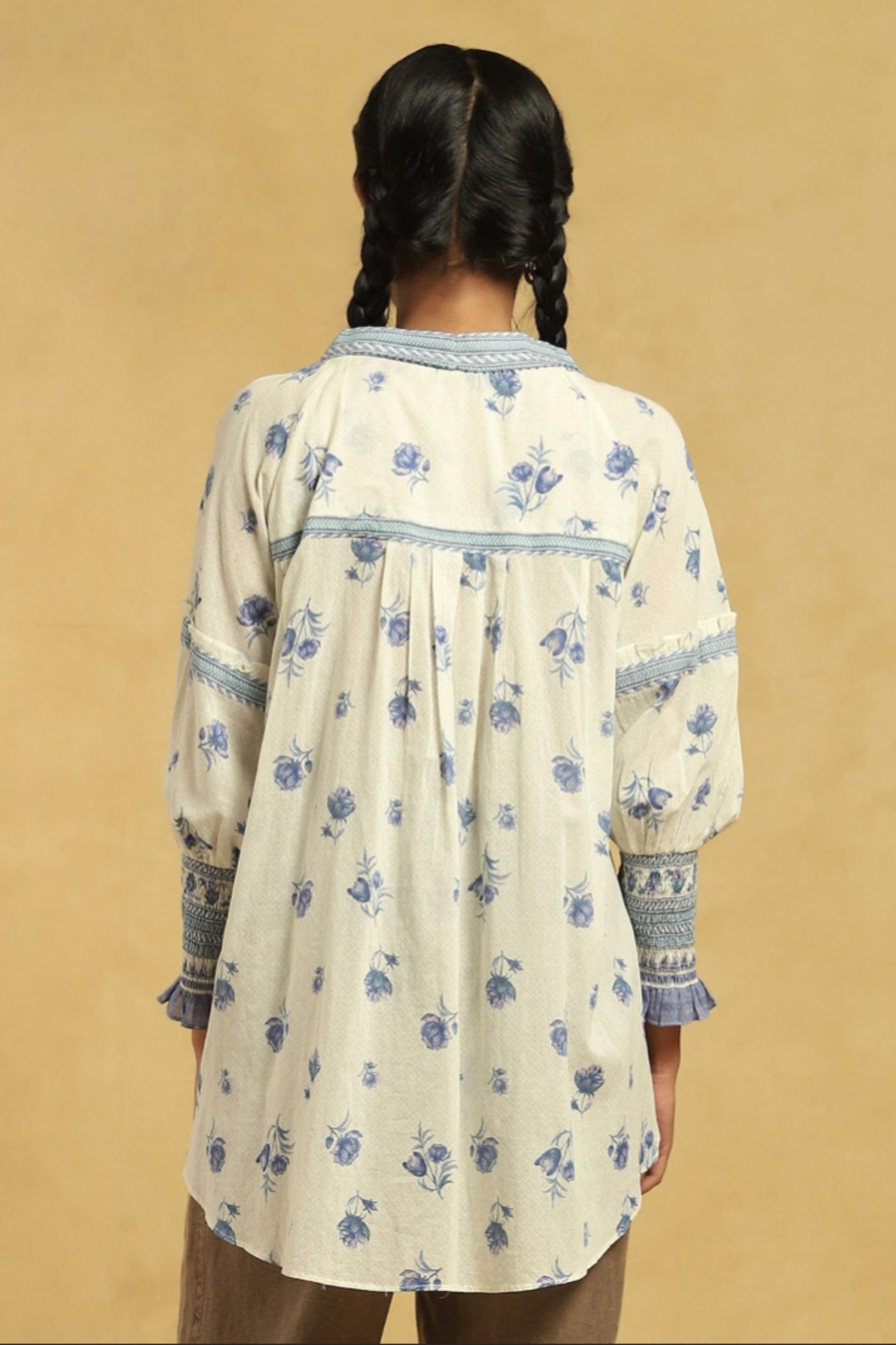 Ritu Kumar White floral print straight kurti Indian designer wear online shopping melange singapore