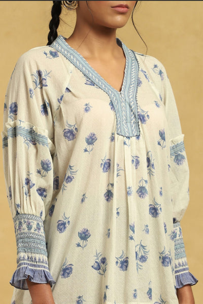 Ritu Kumar White floral print straight kurti Indian designer wear online shopping melange singapore