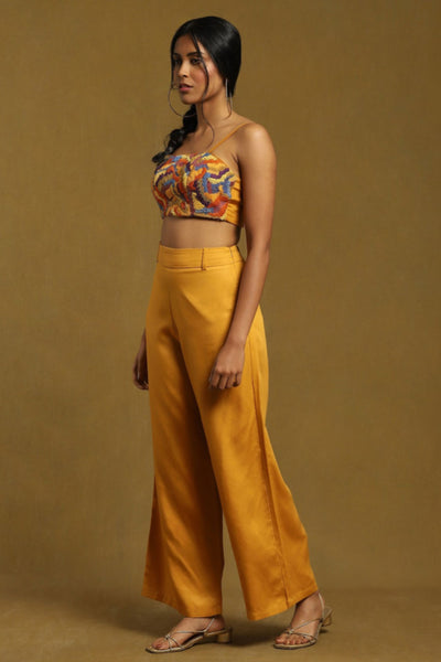 Ritu Kumar Yellow Embroidered Blouse With Pants & Shrug Indian designer wear online shopping melange singapore