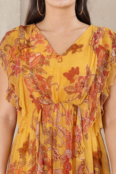 Ritu Kumar Yellow Floral Print Dress With Camisole western indian designer wear online shopping melange singapore