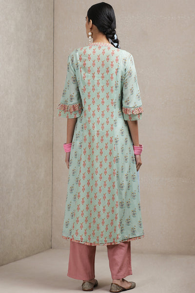 Ritu Kumar - Ruffled Sleeve Printed Kurta set - Melange Singapore - Indian Designer Wear Online Shopping