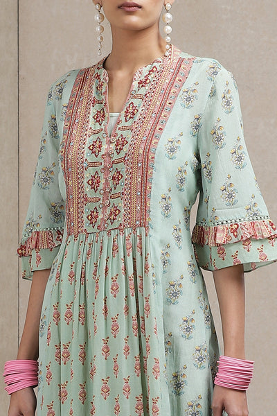 Ritu Kumar - Ruffled Sleeve Printed Kurta set - Melange Singapore - Indian Designer Wear Online Shopping