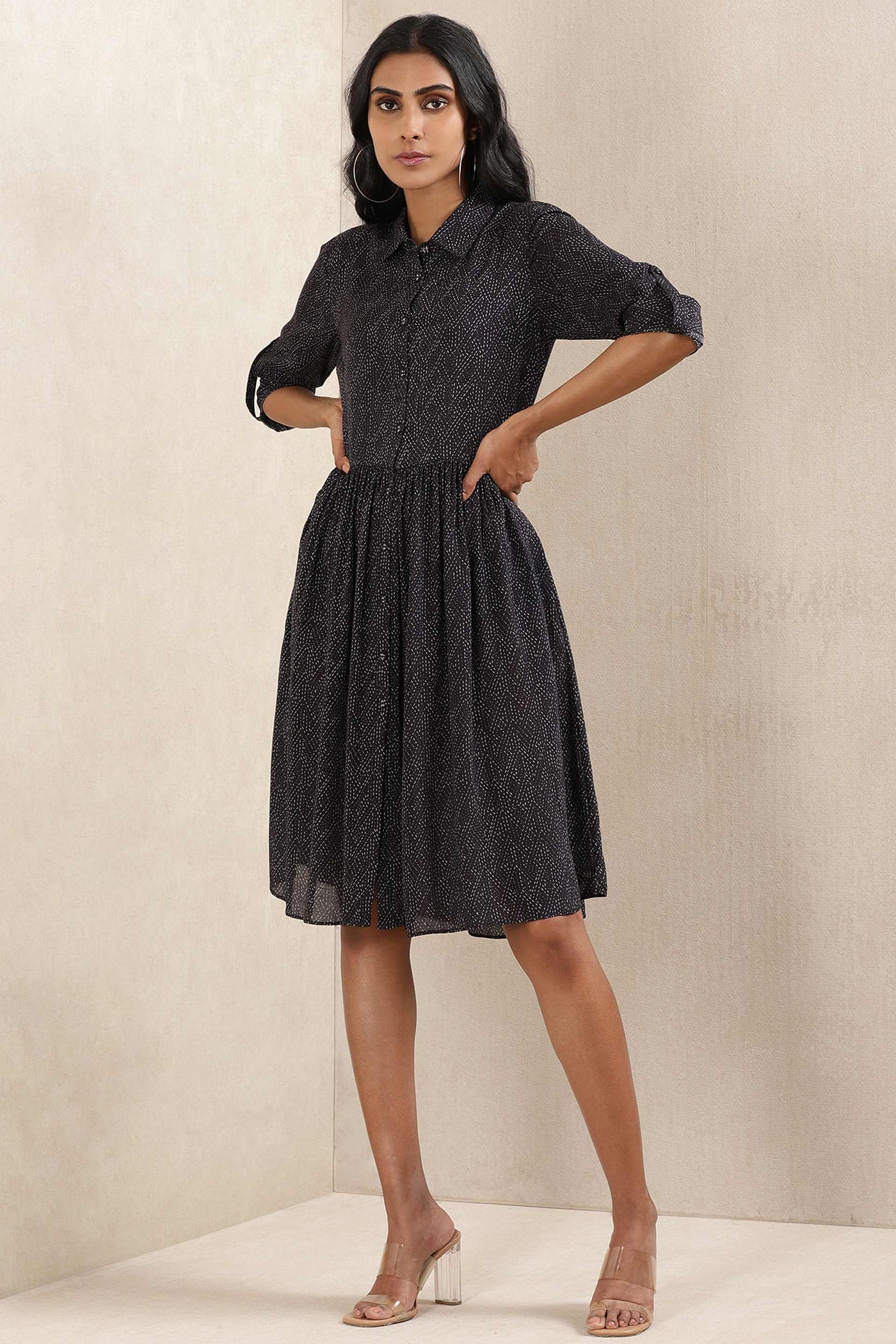 ritu kumar Black Printed Silk Dress western indian designer wear online shopping melange singapore