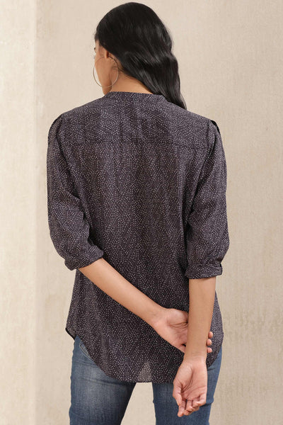 ritu kumar Black Printed Silk Shirt online shopping melange singapore western indian designer wear