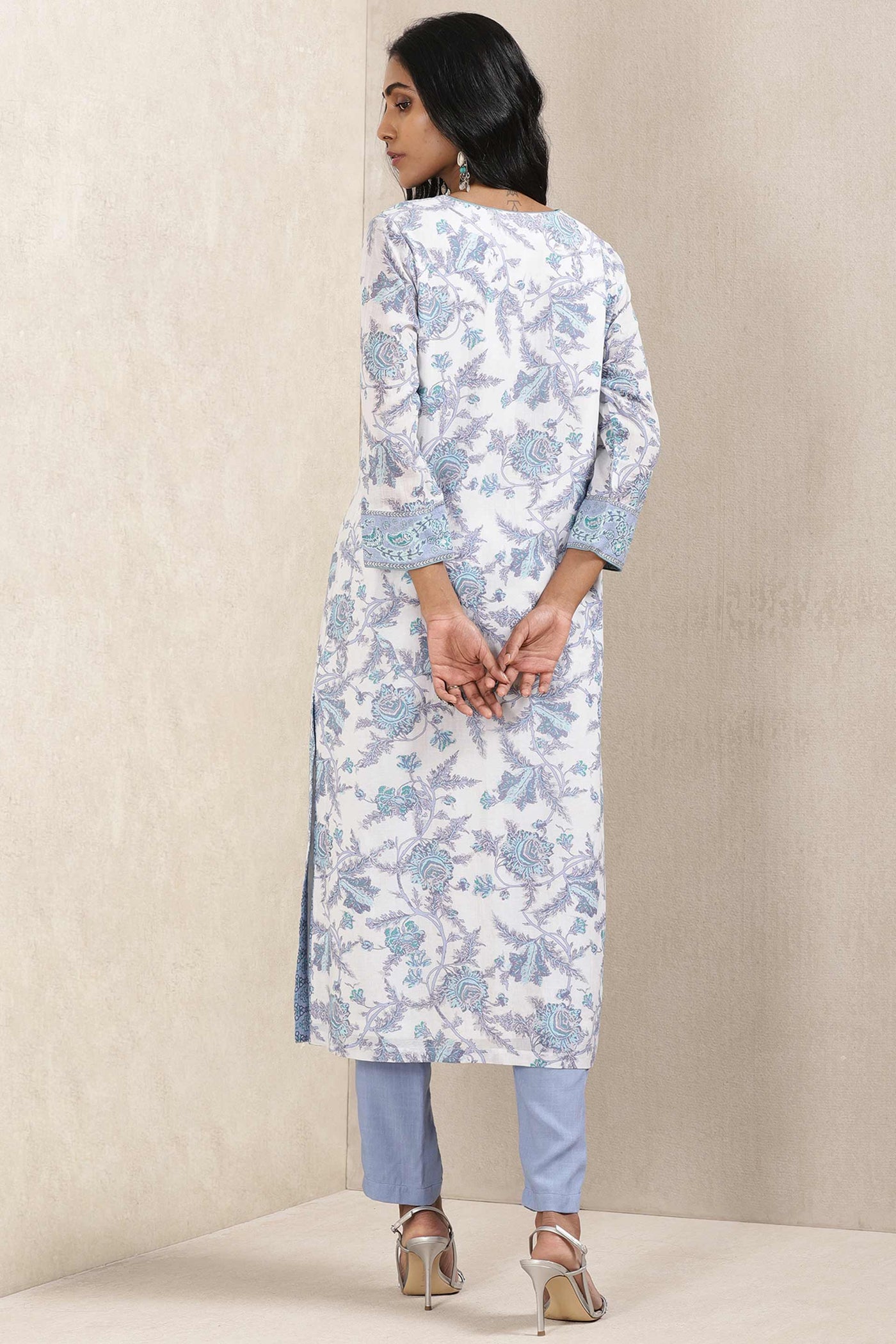 ritu kumar Blue Printed Kurta With Pant And Dupatta festive indian designer wear online shopping melange singapore