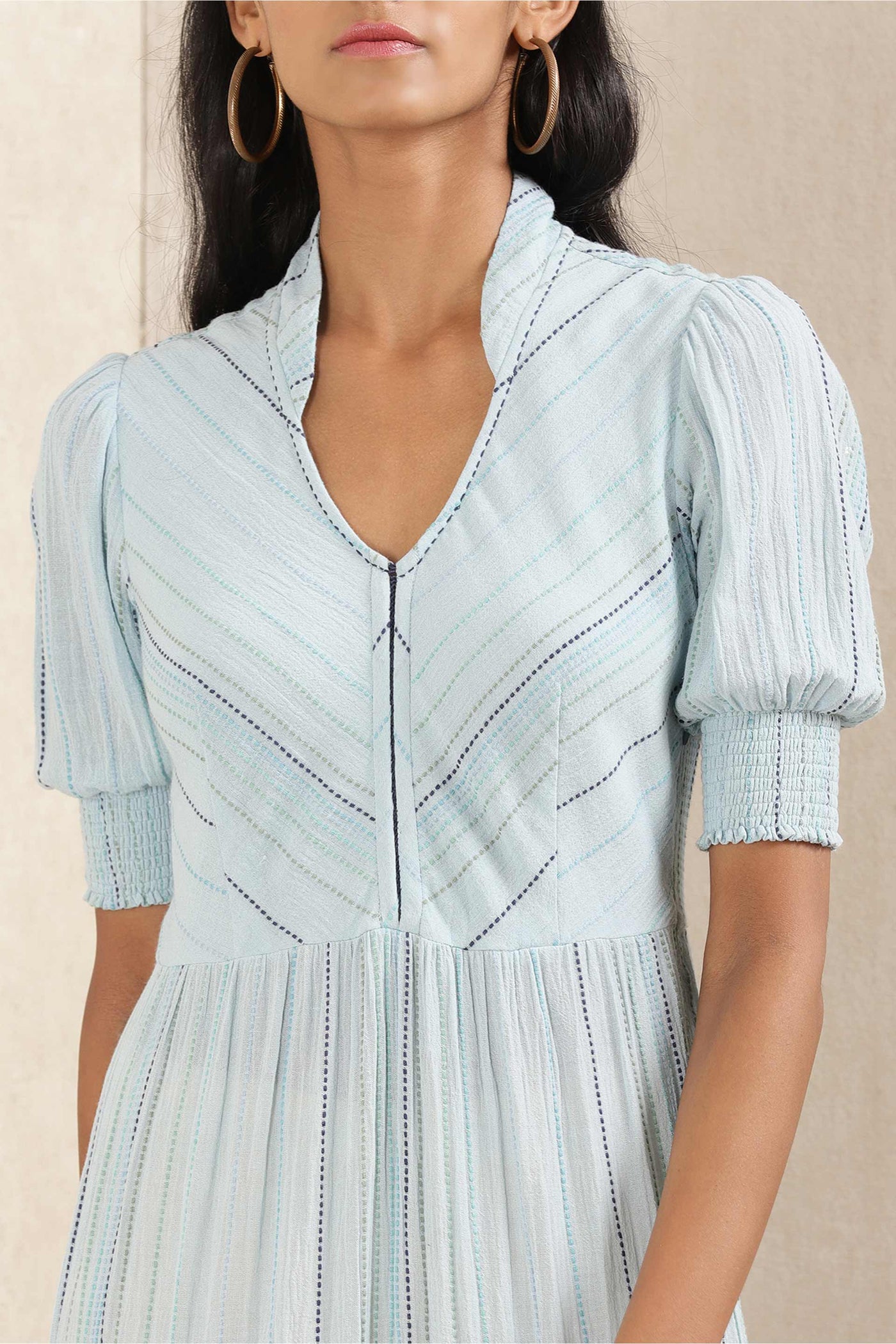 ritu kumar Blue Stripe Cotton Dress online shopping melange singapore indian designer wear