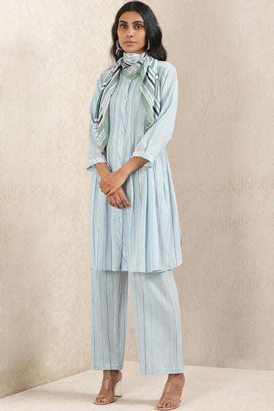 ritu kumar Blue stripe cotton kurta with pant and scarf online shopping melange singapore indian designer wear