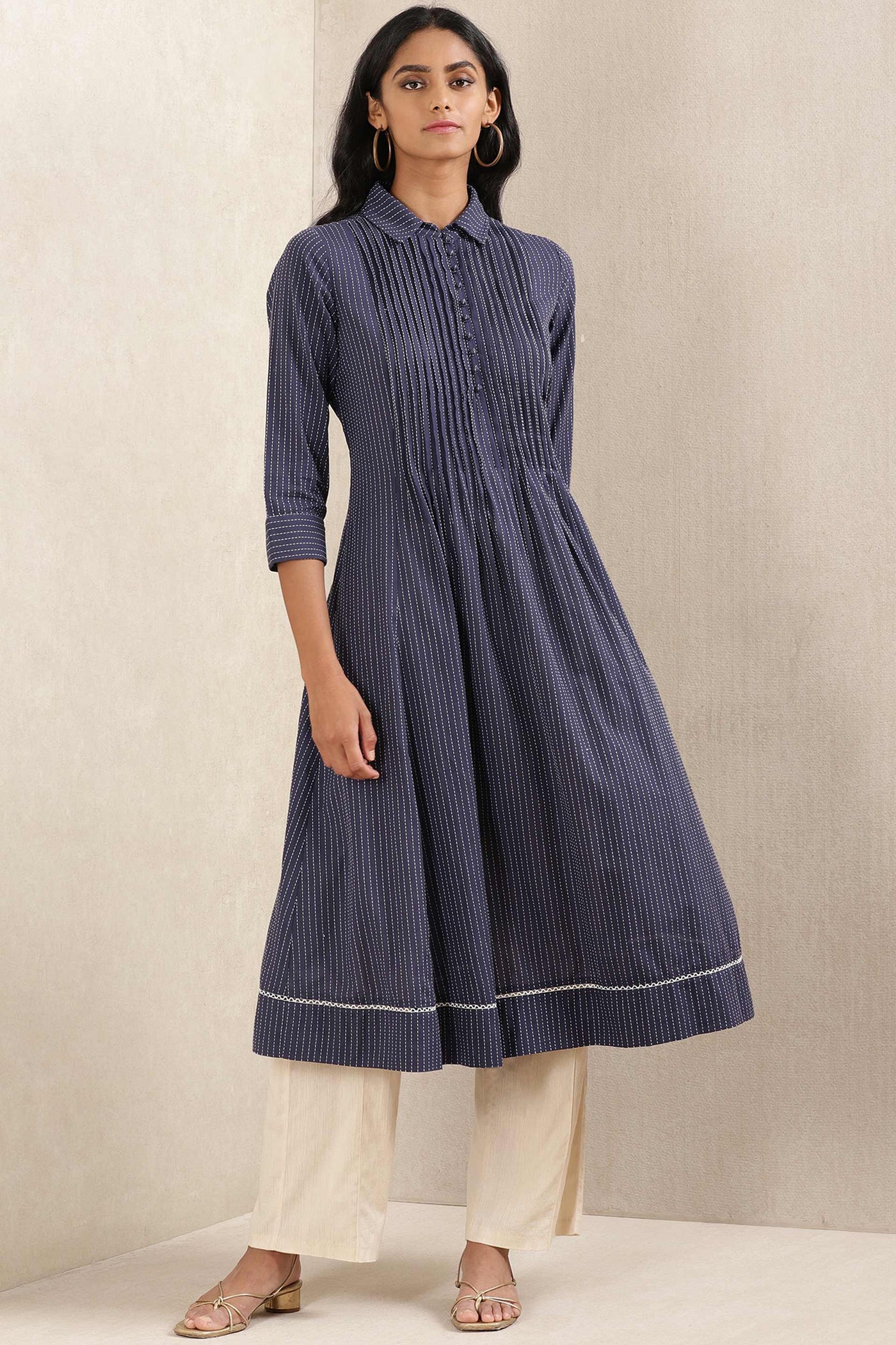 ritu kumar Blue Stripe Cotton Kurta online shopping melange singapore indian designer wear