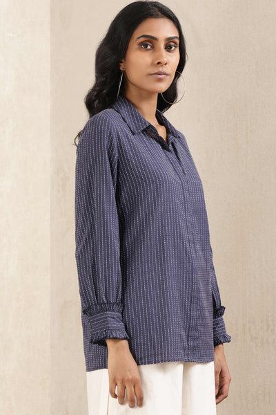 ritu kumar Blue Stripe Cotton Shirt online shopping melange singapore indian designer wear