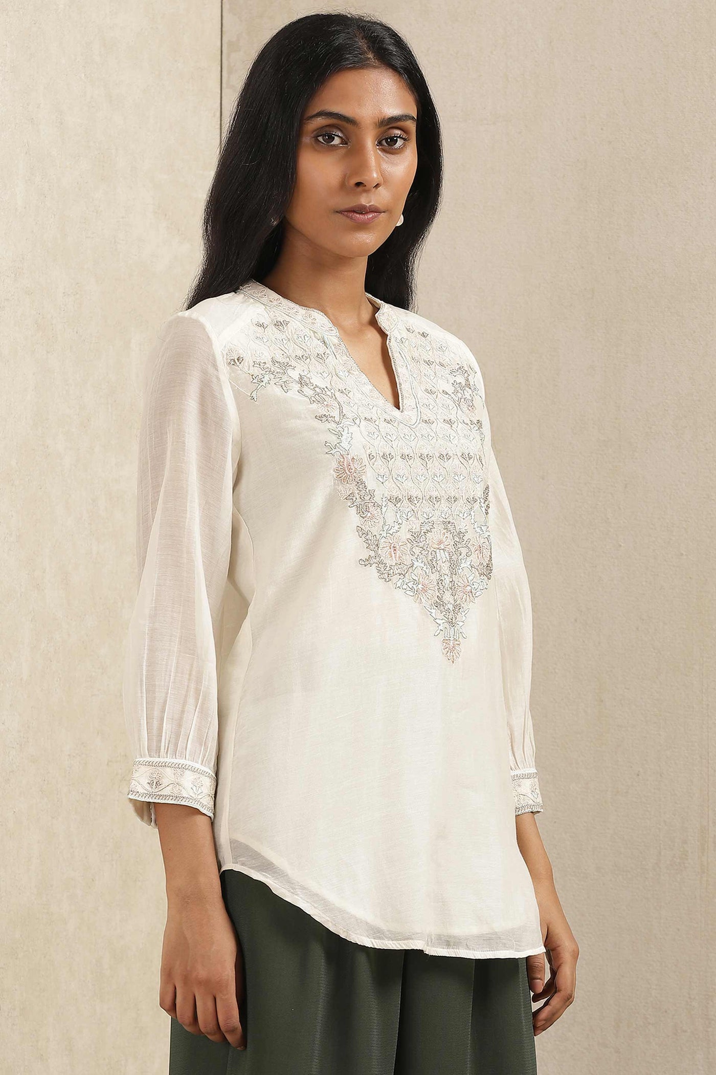 ritu kumar Ivory Embroidered Kurti online shopping melange singapore indian designer wear