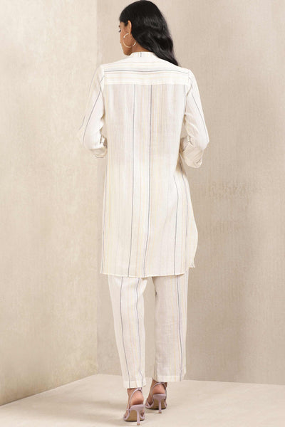 ritu kumar Off white stripe cotton kurta with pant and scarf online shopping melange singapore indian designer wear