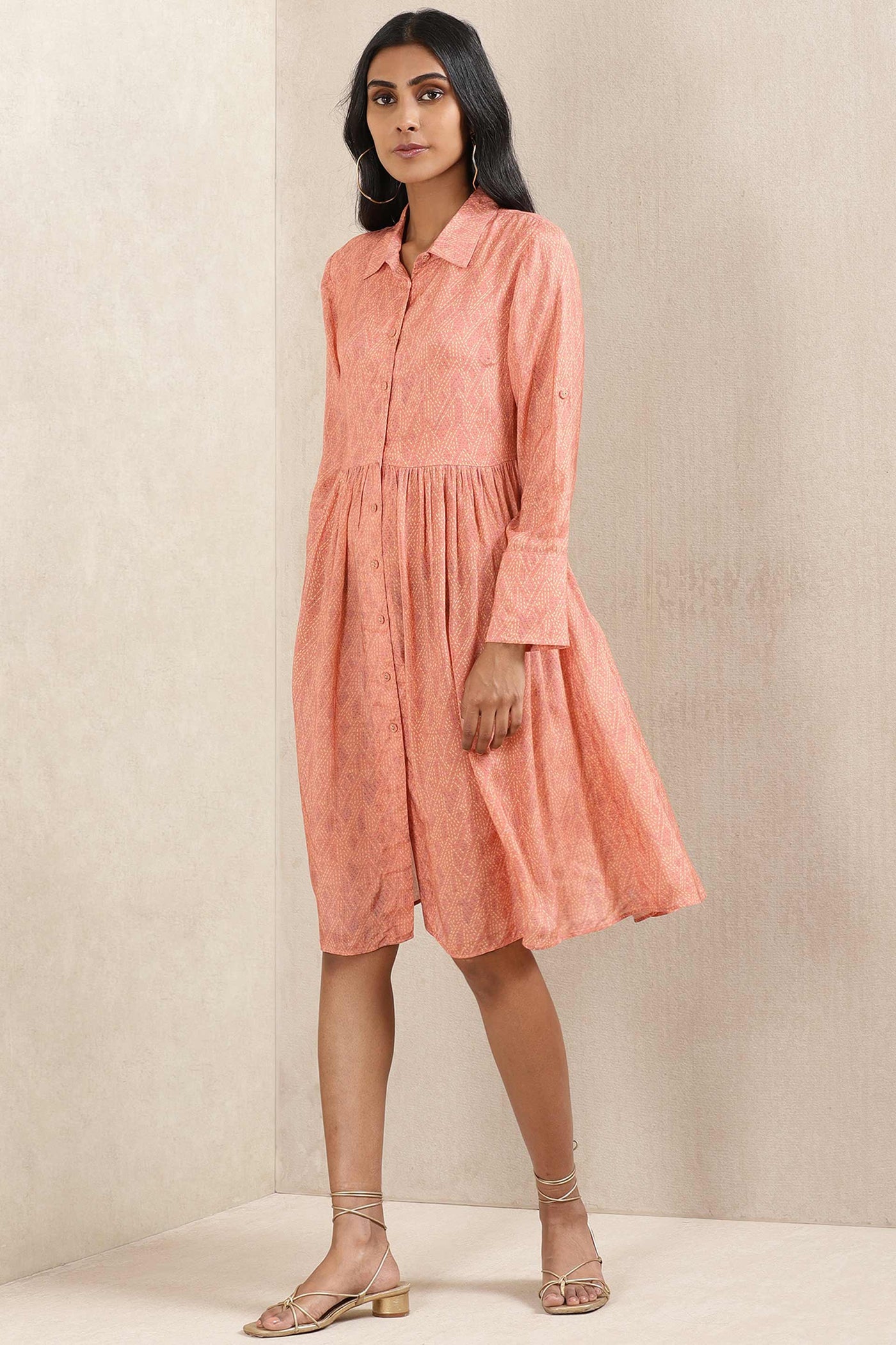 ritu kumar Peach Printed Silk Dress western indian designer wear online shopping melange singapore