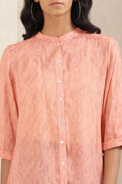 ritu kumar Peach Printed Silk Shirt western indian designer wear online shopping melange singapore