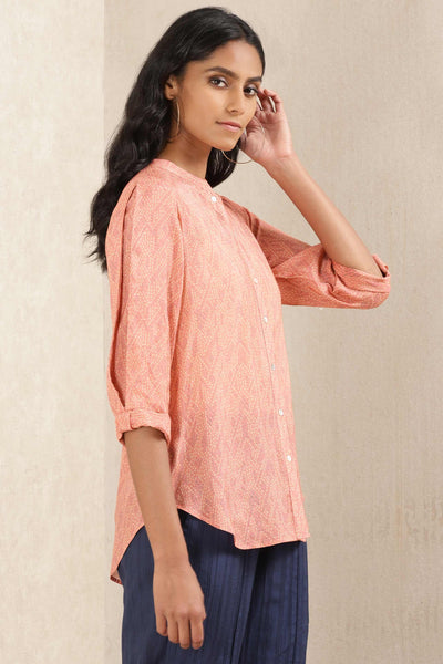 ritu kumar Peach Printed Silk Shirt western indian designer wear online shopping melange singapore